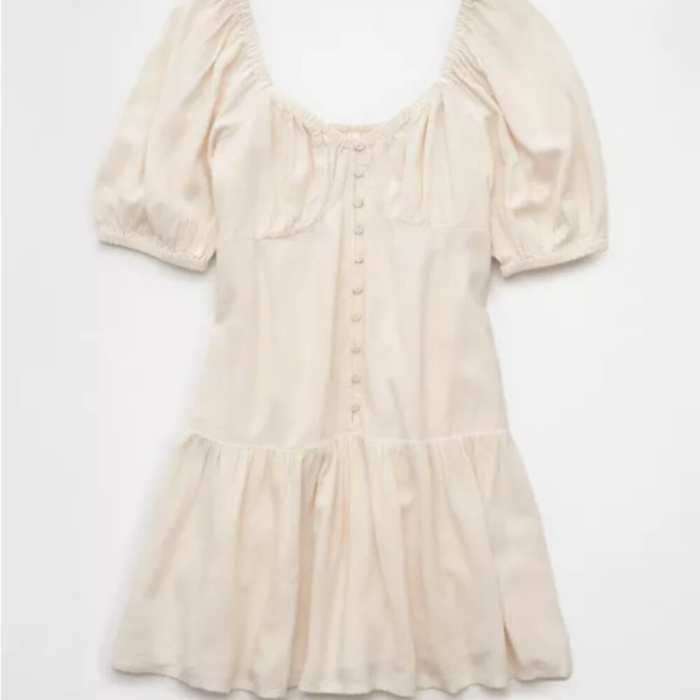 Cream AE Puff Sleeve Mini Babydoll Dress